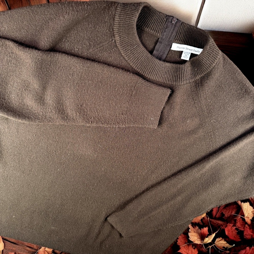 Mercer‎ Street Studio Sweater Women Petite PXL Brown 100% Acrylic Zipper Back